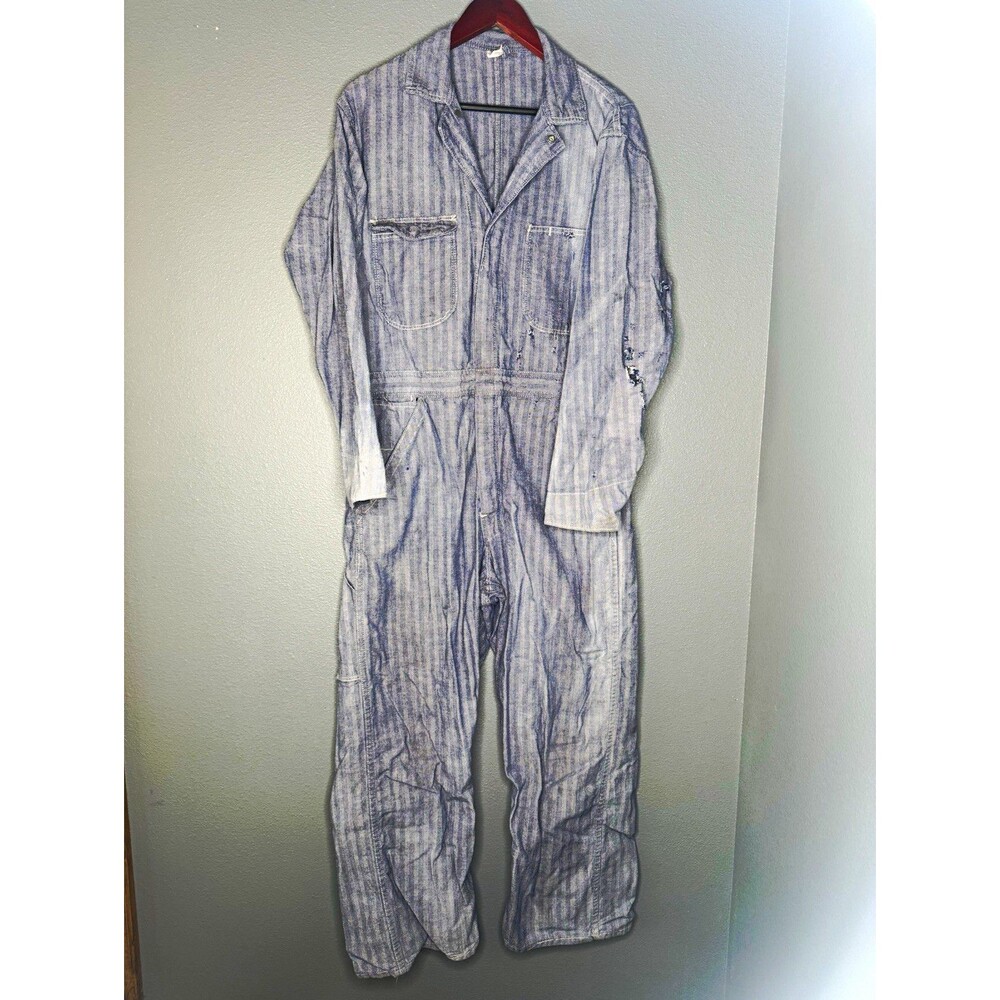 Vintage Sears Roebuck Coveralls 40R Herringbone Workwear Distressed
